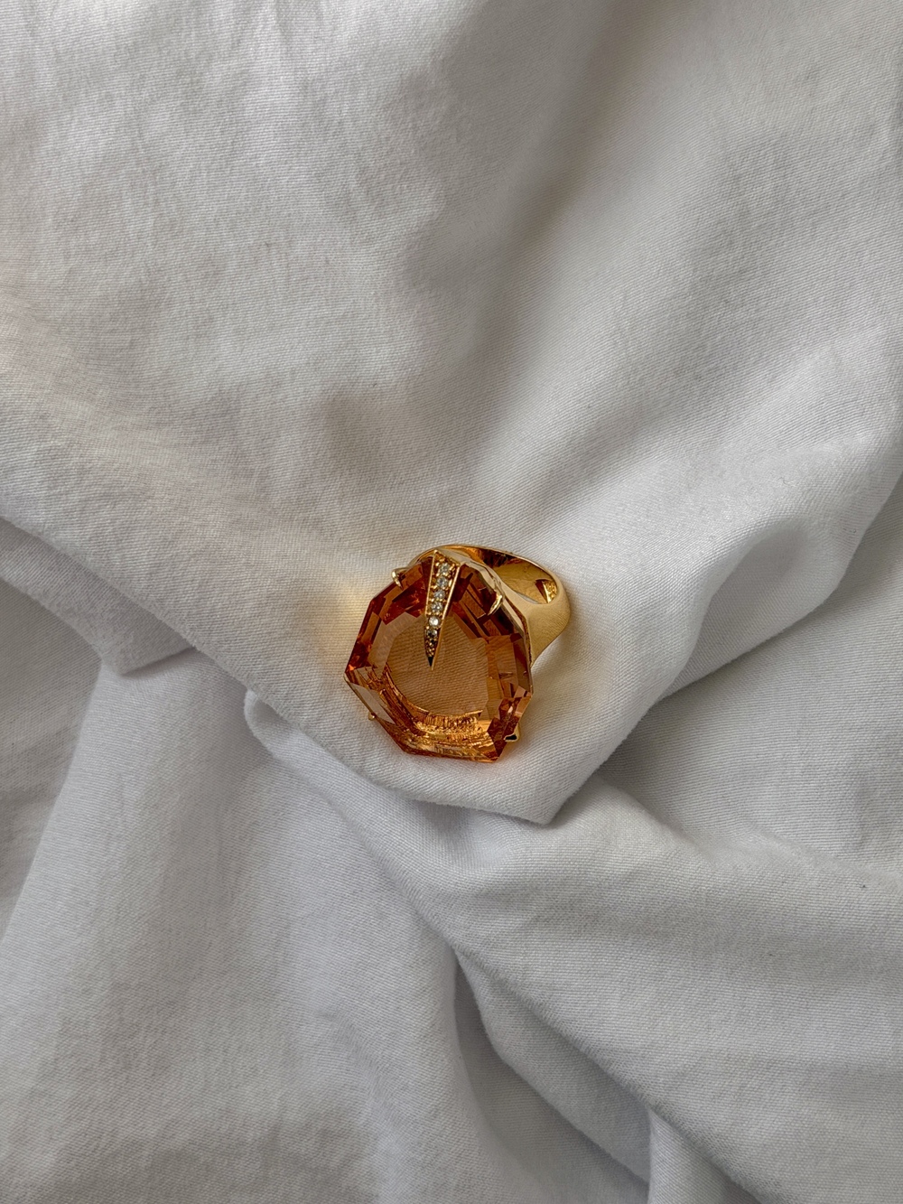 Irregular Cut Reconstituted Morganite 18k Gold Plated Ring Size 6